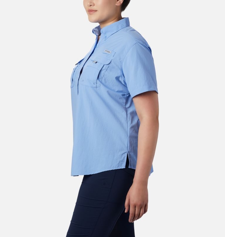 Women's Columbia PFG Bahama Short Sleeve Shirts Blue | Plus Size CA-U5C6A